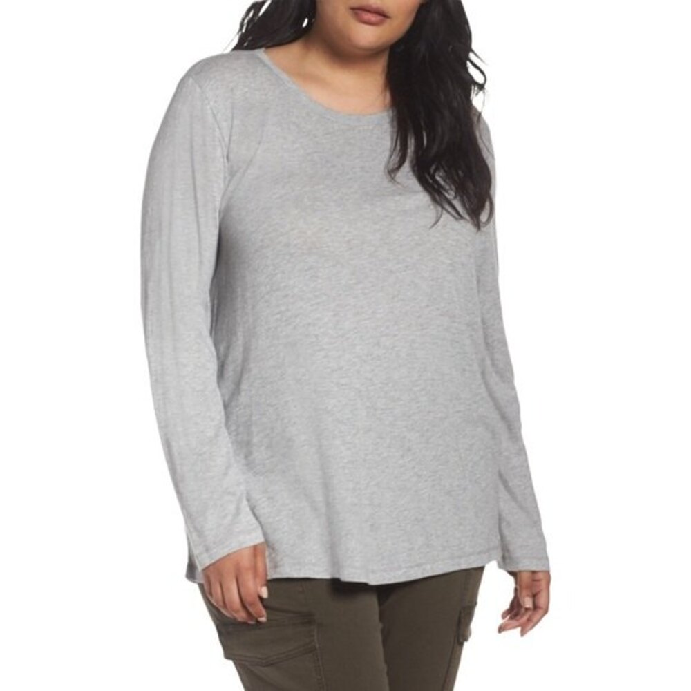 Caslon Long Sleeve Crewneck Tee Women 2X Grey Heather Nordstrom Soft Casual Top